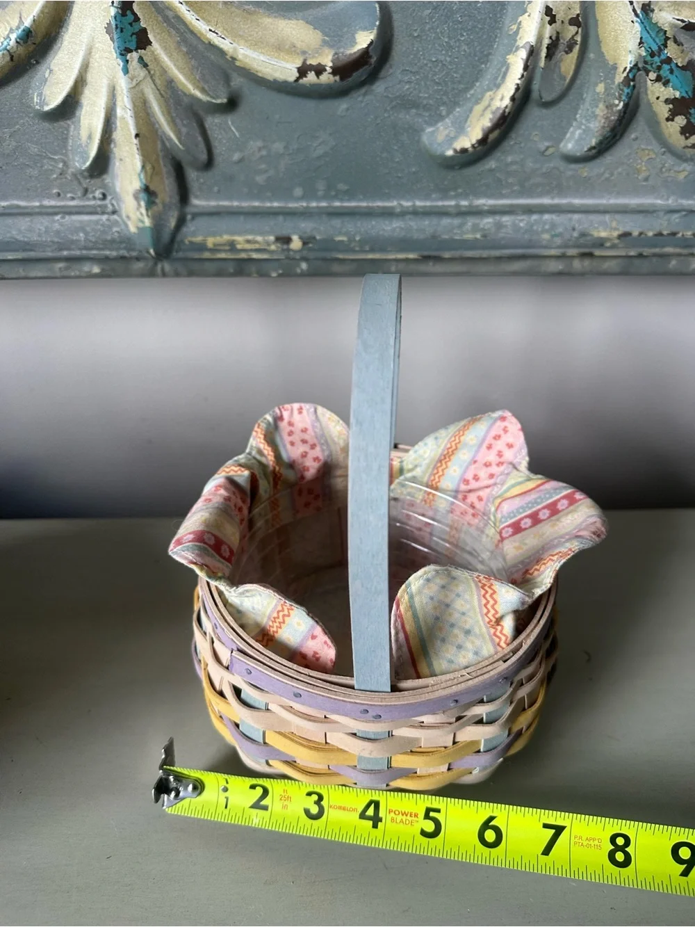 Longaberger white wash colorful pastel Easter basket with liner protector